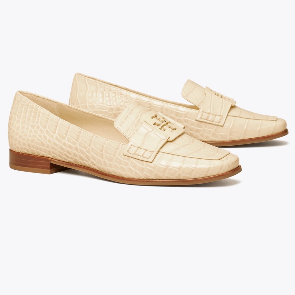 Tory Burch Ivory Croc-Embossed Loafers